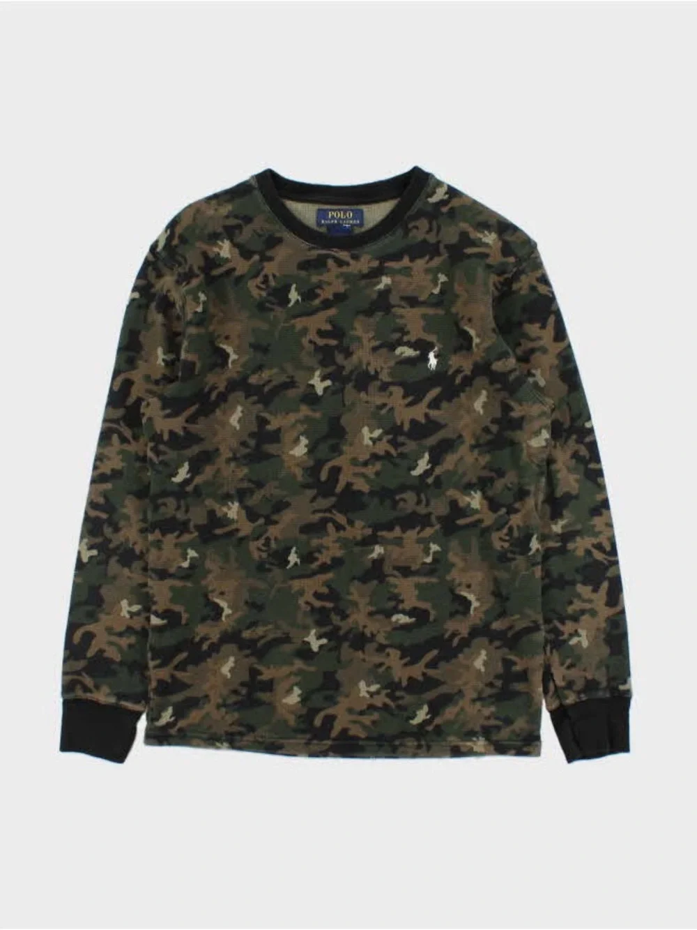 Polo by Ralph Lauren Men’s Camo Waffle Knit Thermal Long Sleeve Crew Shirt